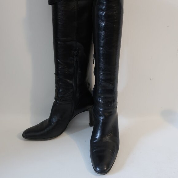 Women Gucci Black 100% Leather Alligator Croc Knee High Heel Designer Boots 6 - Picture 1 of 16